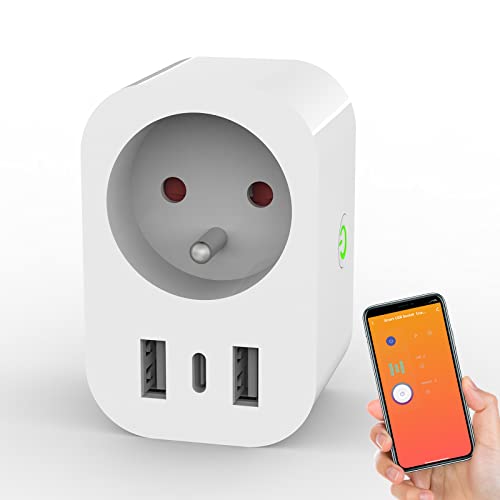 ANTELA WLAN-Steckdose, 16 A, mit 2 USB und 1 Typ C (2,4 A), Messung des Stromverbrauchs, intelligente Steckdose kompatibel mit Alexa/Google Home, APP Steuerung, Sprachsteuerung von ANTELA