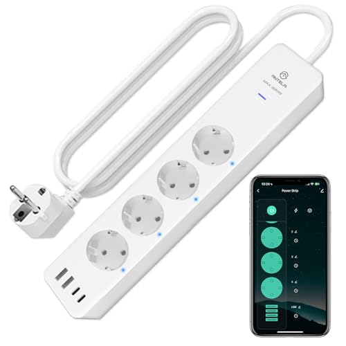 ANTELA WLAN Steckdosenleiste Alexa mit Strommessung16A 4 Steckdosen 2 USB A/2 Typ-C(Schnellladen) Mehrfachsteckdose mit Überspannungsschutz, Google Home, Smart Life APP, 2,4Ghz von ANTELA