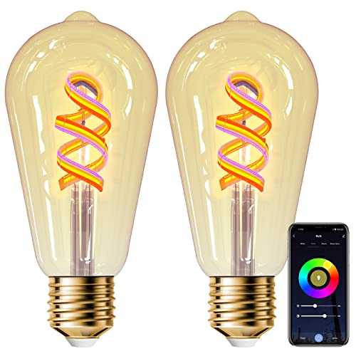 Alexa Glühbirnen E27 Smart LED Vintage Edison Lampe 5W, ANTELA WLAN RGB Dimmbare Birne, APP Steuern Kompatibel mit Google Home, Warmweiß Licht, Kein Hub Benötigt, 2 Stück von ANTELA