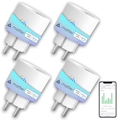 Matter Steckdose Smart WLAN 16A 3680W Stromverbrauch Messen ANTELA kompatibel mit Alexa,Google Home, HomeKit, SmartThings, APP Fernsteuerung, Überspannungsschutz, 2,4GHz, 4PCs von ANTELA
