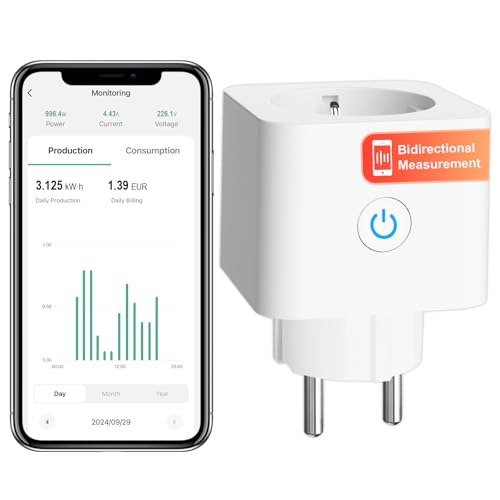 Smart WLAN Steckdose mit Strommessung ANTELA Stromzähler für Balkonkraftwerk 16A, Smart Life APP, kompatibel mit Alexa/Google Home, Timer Zeitplan, 1PC von ANTELA