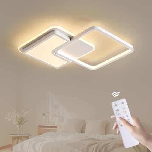 ANTENLICHT LED Deckenlamape mit Fernbedienung Design Geometrisch, 50W Wohnzimmerlampe Stufenlos Dimmbar 3000-6500K, Esstischlampe Bürolampe Deckenleuchte aus Metall für Wohnzimmer Schlafzimmer, Weiß von ANTENLICHT