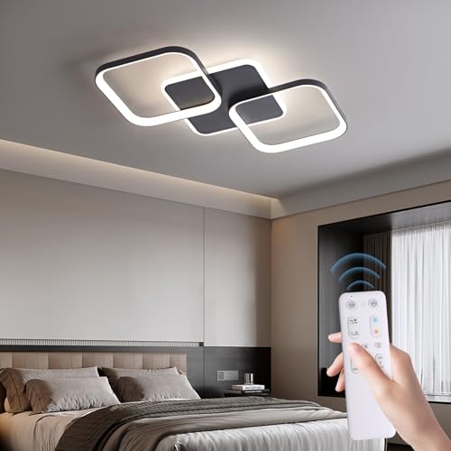 ANTENLICHT LED Deckenleuchte Wohnzimmer 40W 4500LM mit Fernbedienung Stufenlos Dimmbar 2700-6500K, Wohnzimmerlampe mit Memory-Funktion aus Metall für Schlafzimmer Esszimmer Flur Kinderzimmer, Schwarz von ANTENLICHT
