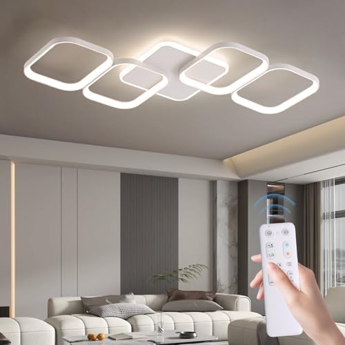 ANTENLICHT LED Deckenleuchte Wohnzimmer 50W 5600LM mit Fernbedienung Stufenlos Dimmbar 2700-6500K, Wohnzimmerlampe mit Memory-Funktion aus Metall für Schlafzimmer Esszimmer Flur Kinderzimmer, Weiß von ANTENLICHT
