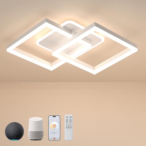 ANTENLICHT LED Deckenleuchte Wohnzimmerlampe Kompatibel mit Alexa und Google Assistant, 40W Deckenlampe Mit Fernbedienung APP Stufenlos Dimmbar 3000-6500K, für Esszimmer Schlafzimmer (Weiß) von ANTENLICHT