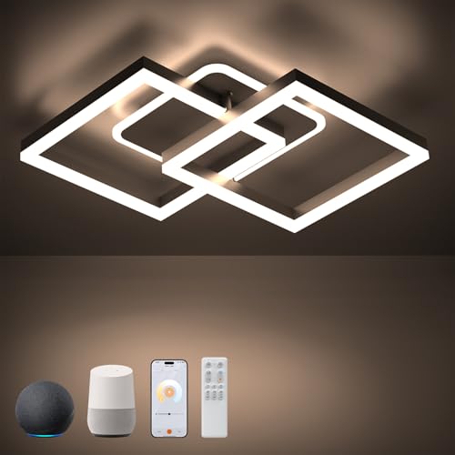 ANTENLICHT Led Deckenleuchte Wohnzimmerlampe Work with Alexa und Google Assistant,40W Deckenlampe Led Dimmbar Mit Fernbedienung APP,Mit Nachtlicht Memory-Funktion, für Esszimmer Schlafzimmer (Schwarz) von ANTENLICHT