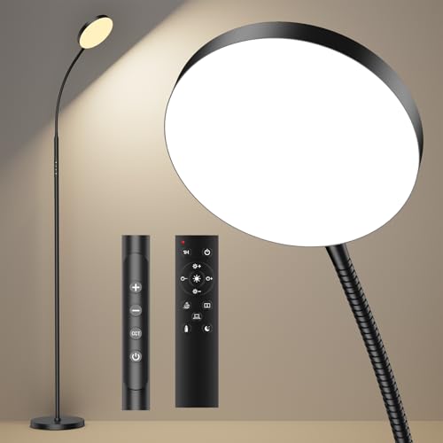 ANTENLICHT NOVA Stehlampe LED | Sofa stehlampe dimmbar mit Fernbedienung | 4 Farbtemperaturen & 4 Helligkeiten | 30 Min & 1 Stunden Timer | 18W Stehleuchte Schwarz für Schlafzimmer, Wohnzimmer, Büro von ANTENLICHT