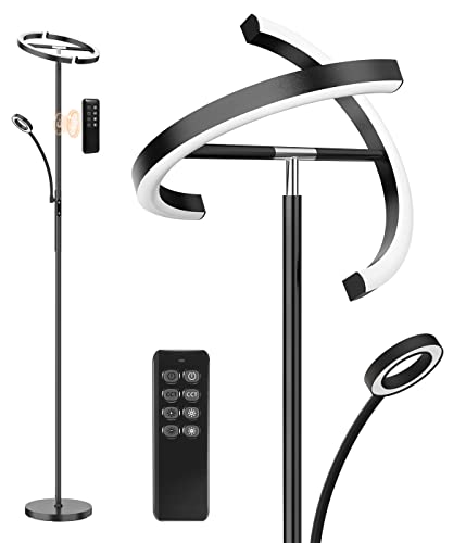 ANTENLICHT Stehlampe LED Dimmbar|Schwarz Stehleuchte 20W mit flexibler 7W Leselampe| Modern deckenfluter mit fernbedienung mit 4 Farbtemperatur für Wohnzimmer, Schlafzimmer, Büro, Hotel von ANTENLICHT