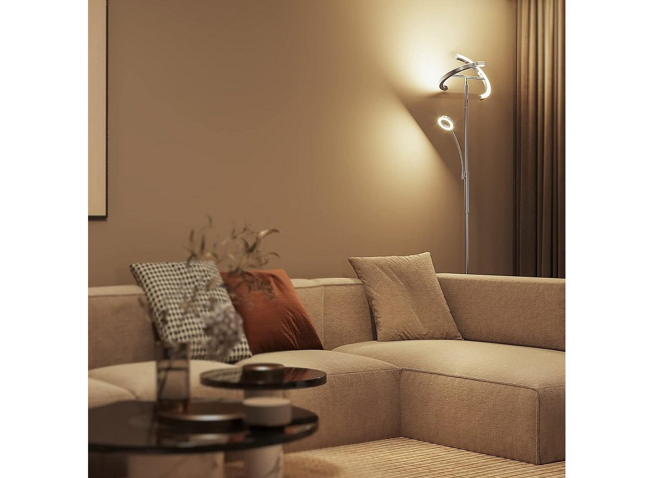 ANTENLICHT LED Stehlampe dimmbar mit Leselampe, 20W+7W, Fernbedienung, Flexibler Schwanenhals, Touchbedienung, Farbtemperatur (3000-6000K) von ANTENLICHT
