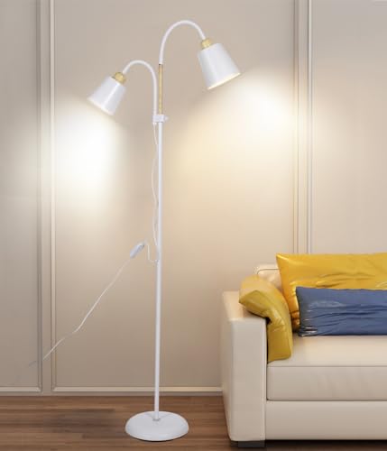 ANTENLICHT Stehlampe mit leselampe Wohnzimmer VILI | E27 Fassung max. 60W | 360° Schwenkbare 2 Lampenköpfe Stehleuchte | moderne Metall Sofa Lampe mit Höhe 159 cm | für Schlafzimmer Weiß ohne Birne von ANTENLICHT