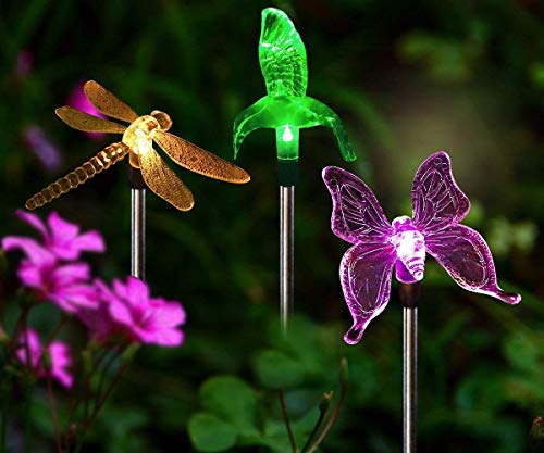 ANTEROOF Solarleuchten Garten Solar Stableuchten Farbwechsel LED Libelle Kolibri Schmetterling Wasserdicht Solarlampen Außen Dekoration Lichter für Garten, Balkon und Terrasse von ANTEROOF