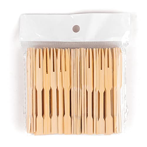 Antetok Cocktailgabeln 100 Stück, Zweizinkige Obstgabeln, Einwegbesteck Holz Gabeln Obstspieße holz Vorspeise Picks Cocktailgabel Fingerfood-Spieße von ANTETOK