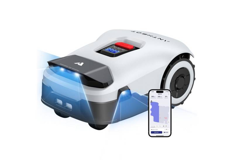 ANTHBOT Rasenmähroboter Genie1000 - Automatischer Mähroboter, 5000 mAh Akku, bis 2000 m² Rasenfläche, (Ohne Begrenzungskabel • RTK+4-Kamera Vision • KI-Hindernisvermeidung), Kantenfunktion, Max.20 Mehrzonen-Management, WiFi/Bluetooth von ANTHBOT