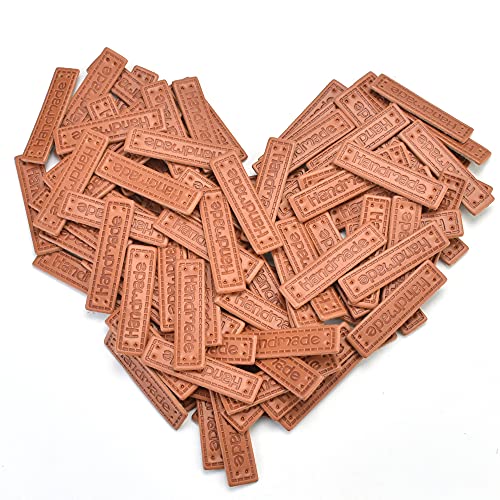 ANTHYTA 100 Stück PU Handmade label 4x1cm Labels Zum Annähen Tags Handgemacht Etiketten Nähen Leder Etiketten mit Löchern Lederetiketten Zum Annähen Personalisiert für DIY Handmade Näharbeit Deko von ANTHYTA