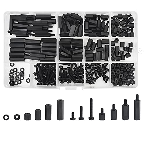 ANTHYTA 260 Stück Nylon Schrauben Mutter M3 Abstandshalter Platine Männlich Weiblich Schwarze Schraubenmutter Nylon Hex Spacer mit Kunststoffbox Schraube Mutter Standoffs Sortiment Kit für Reparatur von ANTHYTA