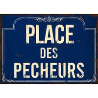 Humorvolle Metallplatte 21 x 15 cm Place des pecheurs (Fischerplatz) von ANTIC LINE CRÉATIONS