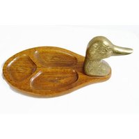 Vintage Sammler Messing Ente Kopf Auf Holz Basis Organizer George Good Valet Tablett Gg Catchall Candy Organisieren von ANTIGOs