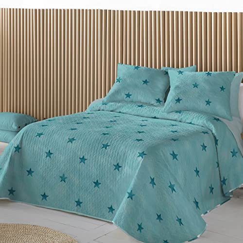 ANTILO TEXTIL Fundeco Tagesdecke Bouti RONY, wendbar, für Frühjahr/Sommer (Bett 90 cm (180 x 270 cm), Blau von ANTILO TEXTIL