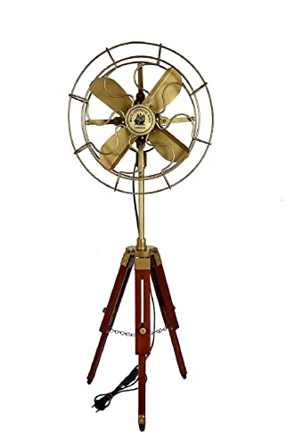 ANTIQUECOLLECTION Standard Antiker Dreibeinventilator mit modernem Look Holzstativ - Designer Standventilator Dekoration für Zuhause, Wohnzimmer, Büro Zimmer von ANTIQUECOLLECTION