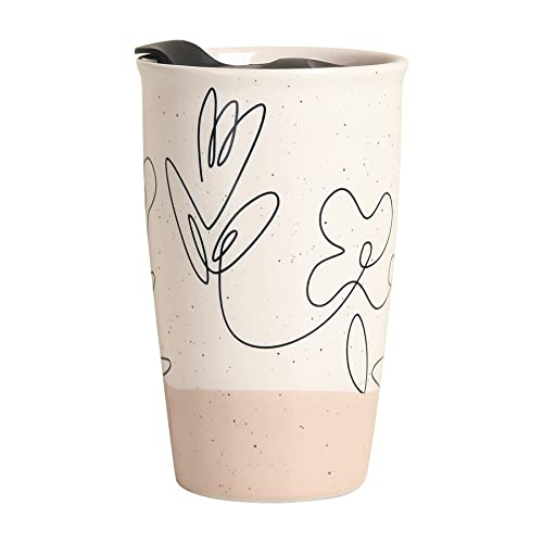 ANTIS'S HOME Coffee to go Becher mit Silikondeckel, Doppelwandiger Keramik Thermobecher 290ml mit stilvollem linearen Blumenmuster, Isolierter Porzellan Kaffeebecher Wiederverwendbarer Trinkbecher ANTIS'S HOME Coffee to go Becher mit Silikondeckel, Doppelwandiger Keramik Thermobecher 290ml mit stilvollem linearen Blumenmuster, Isolierter Porzellan Kaffeebecher Wiederverwendbarer Trinkbecher von ANTIS'S HOME