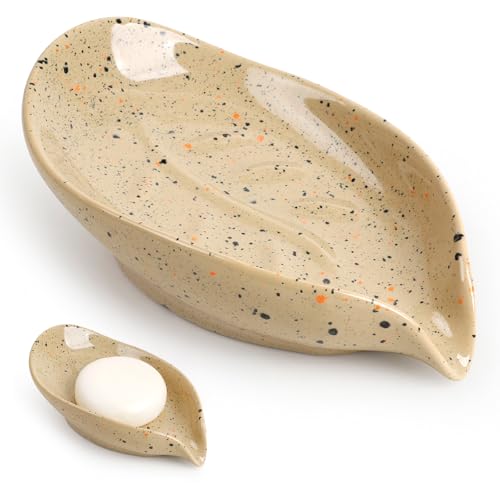 ANTIS'S HOME Keramik Seifenschale mit Ablauf, Blattform Seifenhalter für Bad, Dusche, Waschbecken & Küche, Beige mit Sprenkeln, Moderne Seifenablage vielseitig als Schmuckschale & Seifentablett ANTIS'S HOME Keramik Seifenschale mit Ablauf, Blattform Seifenhalter für Bad, Dusche, Waschbecken & Küche, Beige mit Sprenkeln, Moderne Seifenablage vielseitig als Schmuckschale & Seifentablett von ANTIS'S HOME