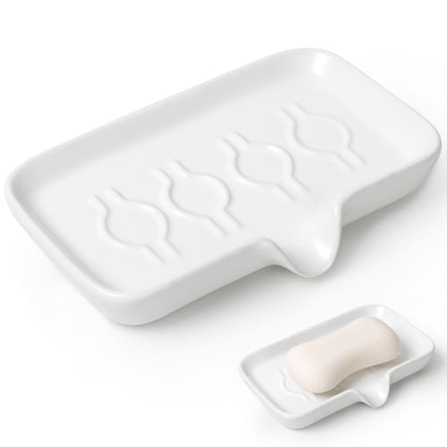 ANTIS'S HOME Keramik Seifenschale mit Ablauf, Quadratische Seifenablage & Rutschfester Seifenhalter für Bad, Dusche, Waschbecken & Küche, Weiß, Modern & langlebig, auch als Schmuckschale geeignet von ANTIS'S HOME