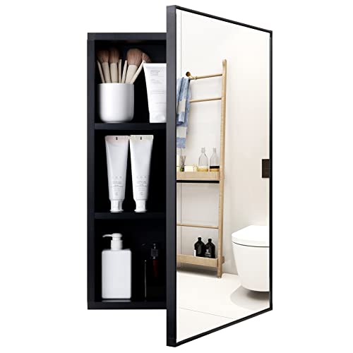 ANTIS'S HOME Medizinschrank, schwarzer Badezimmerspiegel mit Stauraum, Spiegelschrank, Wandmontage, Aluminium-Aufbewahrungsschrank, rechteckig, moderner Schminkschrank, nicht versenkt, 40,6 x 61 cm von ANTIS'S HOME