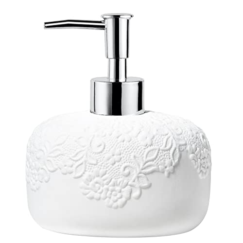 Weißer Seifenspender, Keramik-Arbeitsplatten-Lotionspender, 400 ml mit geprägtem Design, nachfüllbare Lotionsflasche für Duschseifen, Shampoo, Küchenorganisation, Weiß ANTIS'S HOME von ANTIS'S HOME