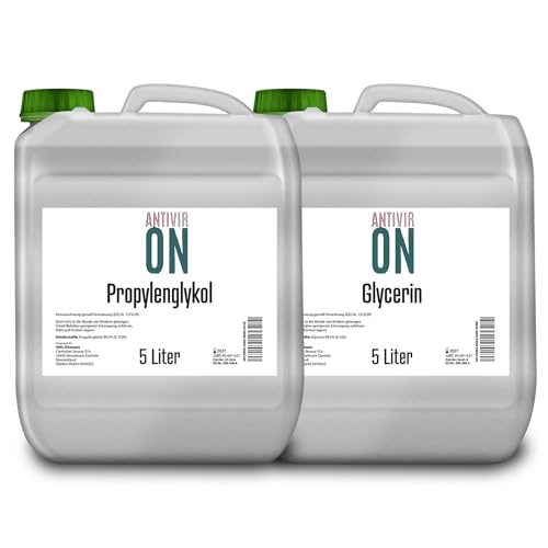 5L Glycerin E422 + 5L Propylenglykol E1520, Perfekt für DIY, Pharmaqualität Reinheit, Lebensmittelqualität, Raw Material VG + PG, Rein - 5 Liter PG 5 Liter VG 5L Glycerin E422 + 5L Propylenglykol E1520, Perfekt für DIY, Pharmaqualität Reinheit, Lebensmittelqualität, Raw Material VG + PG, Rein - 5 Liter PG 5 Liter VG von ANTIVIR ON