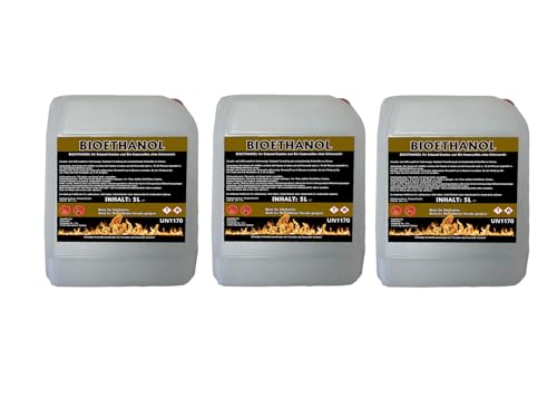 Antiviron Bioethanol 96,6% Premium 15 Liter (3x 5 Liter) Ethanol für Tischkamin, Kamin & Gartendeko für Draußen - Rauch- und Rußfrei aus Mais von ANTIVIR ON