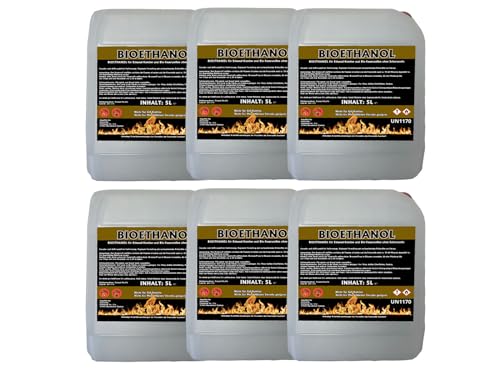 Antiviron Bioethanol 96,6% Premium 6 x 5 L - Ethanol für Tischkamin, Kamin & Gartendeko für Draußen - Rauch- und Rußfrei aus Mais (Bioethanol, 6 x 5 Liter) von ANTIVIRON