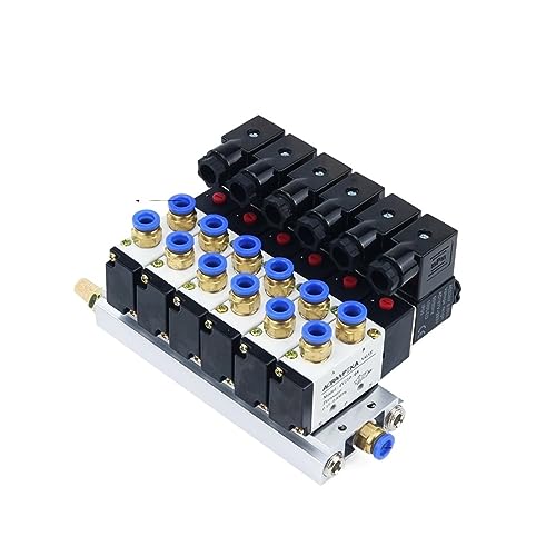 Multi Option 4V210-08 Elektromagnetischer Magnetventilblock mit Schalldämpferanschluss Basisverteiler DC 12 V 24 V AC 110 V 220 V 2 bis 6 Wege(6 Row 6mm Fitting,DC24V) von ANTJWXYQ