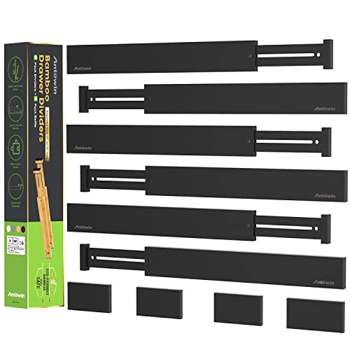 ANTOWIN 10 Pcs Schubladentrenner Verstellbar Bambus, Schubladen organizer, gefedert, Küche, Kommode, Badezimmer, Schlafzimmer, Babyschublade, Schreibtisch Ordnungssystem(Schwarz) von ANTOWIN