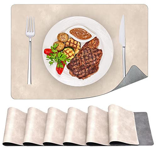 ANUNU Abwaschbar Tischset 6er Set, Leder Platzset Doppelseitige Farbe Tischset für Esstisch, Küche, Restaurant, hitzebeständige Tischsets Wendbare Waschbare Platzset (Weiß and Grau) von ANUNU