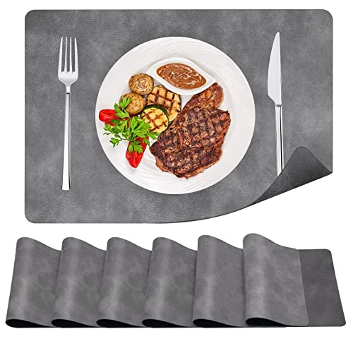 ANUNU Abwaschbar Tischset 6er Set, Leder Platzset Doppelseitige Farbe Tischset für Esstisch, Küche, Restaurant, hitzebeständige Tischsets Wendbare Waschbare Platzset Außenbereich (Grau und Schwarz) von ANUNU