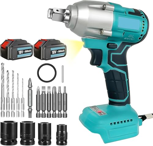 450Nm 18V 1/2" Bürstenloser Akku Schlagschrauber,kompatibel mit Makita, Bohrmaschine Akkuschrauber [2X 5500mAH Akku+Charger] von ANUPTTA