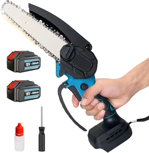 6 Zoll Kettensäge, Ersatz für Makita DUC101Z，Einhand Kettensäge, mit 2 x 5500mAh Batterie und Ladegerät, Kleine Handkettensäge zum Schneiden von Bäumen, Astscherenschneiden von ANUPTTA