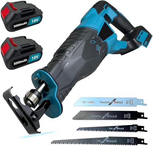 ANUPTTA Akku Reciprosäge, Kompatibel mit Makita 18V Akkus 2x3000mAh Akku und Schnellladegerät, 4 Stück Sägeblatt variable Geschwindigkeit 3000 SPM, für Holz & Metall & Elektrowerkzeug von ANUPTTA