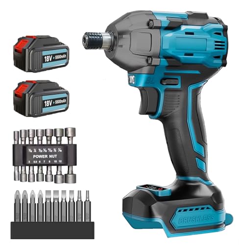 ANUPTTA Akku Schlagschrauber, kompatibel mit Makita 18v mit 2x5500mAh Akkus, Brushless Drehmoment 350Nm Elektrowerkzeug, Akkuschrauber Bohrschrauber Mit 24PCS Bohrer für Haus und Garten DIY ANUPTTA Akku Schlagschrauber, kompatibel mit Makita 18v mit 2x5500mAh Akkus, Brushless Drehmoment 350Nm Elektrowerkzeug, Akkuschrauber Bohrschrauber Mit 24PCS Bohrer für Haus und Garten DIY von ANUPTTA