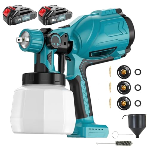 Akku Farbsprühsystem,kompatibel mit Makita 18V Akkus, Aktualisiert Sprühpistole Akku，mit 3 Düsen, 3 Spritzmuster,1000ml Farbsprühgerät (2x3000mAh Akku) von ANUPTTA