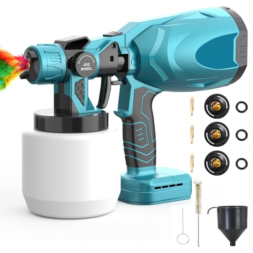 Akku Farbsprühsystem，mit Verstellbarem Luft und Farbfluss， Elektro Lackierpistole mit 3 Düsen, 3 Spritzmuster,1000ml farbsprühgerät,Hohe Leistung，zum Streichen von Wänden Gartenzaun von ANUPTTA
