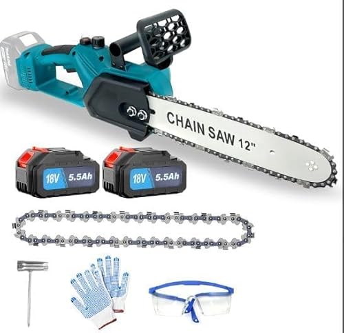 Akku Kettensäge, Ersatz für Makita，Einhand Kettensäge, mit 2x5500mAh Akku，12 Zoll Kabellose Motorkettensägen, Kleine Handkettensäge zum Schneiden von Bäumen von ANUPTTA