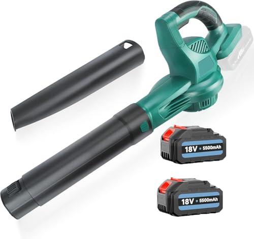 Akku Laubbläser, Ersatz für Makita, mit 2x5500mAh Akku und Ladegerät,2-in-1 Elektrische Gartenblattgebläse und Staubsauger，18V Schnurlos Super Starker Wind für Rasenpflege, Auto-Eckenreinigung von ANUPTTA