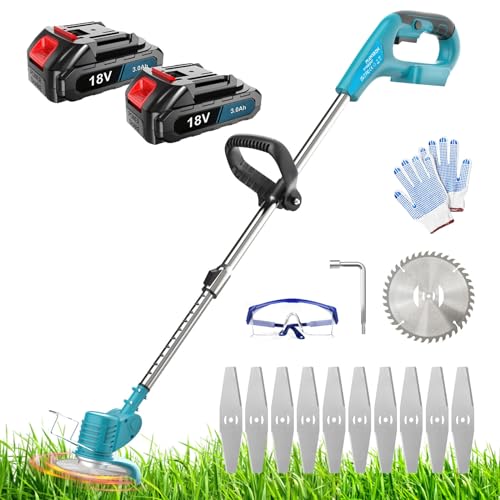 Akku-Rasentrimmer, Ersatz für Makita 18V DUR181Z, kompatibel mit Makita BL1830B Akku, mit 2x3000mAh Akku und Ladegerät,Verstellbarer Teleskop-Führungsholm, zum Gärten, Wiesen Trimmen und Gutshaus von ANUPTTA