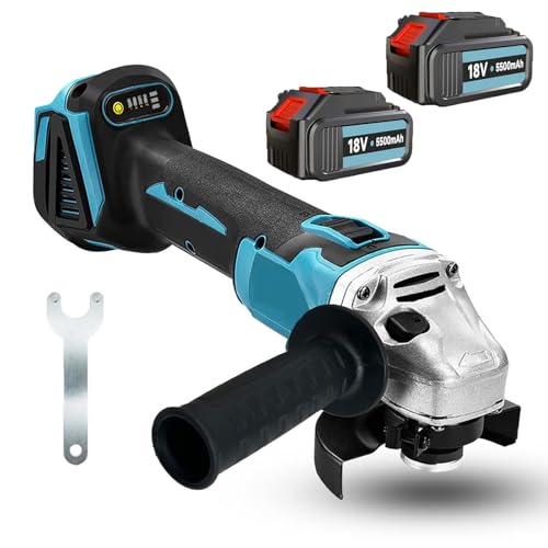 Akku-Winkelschleifer, Kompatibel mit Makita Bürstenlon,18V ohne Kabel Kabelloses Trennschleifer Scheibe 125mm Schleifen mit 2x5500mAh Akku,zum Entfernen von Farbe und Mörtel,Polier, zum Schleifen Akku-Winkelschleifer, Kompatibel mit Makita Bürstenlon,18V ohne Kabel Kabelloses Trennschleifer Scheibe 125mm Schleifen mit 2x5500mAh Akku,zum Entfernen von Farbe und Mörtel,Polier, zum Schleifen von ANUPTTA