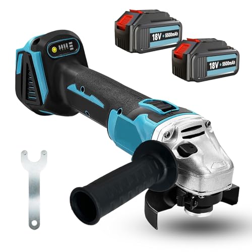 Akku Winkelschleifer，Ersatz für Makita, Akkuflex Bürstenlos Trennschleifer Scheibe 125mm mit 2x 5500mAh Akku und Ladegerät，Winkelschleifer ohne Kabel Schleifen zum Entfernen von Farbe und Mörtel von ANUPTTA