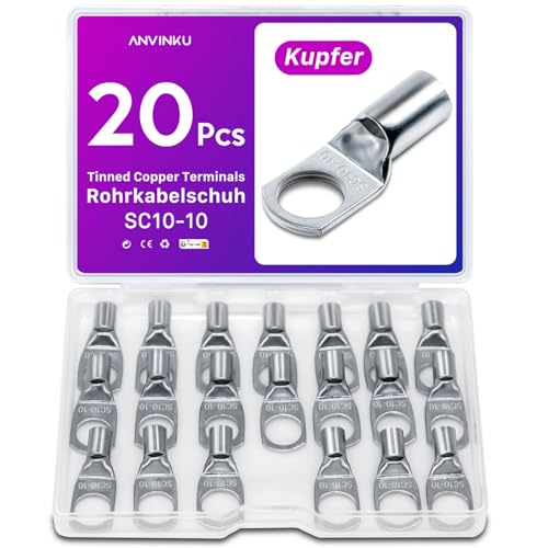 20 Stück Rohrkabelschuh 10mm2 M10 Kabelschuhe Set, ANVINKU Rohrkabelschuhe Set für Kfz Batteriekabel Set, Kabelschuh Sortiment, SC Rohrkabelschuh Set, 10mm² Kabelschuhe für Auto Motorräder Boote 20 Stück Rohrkabelschuh 10mm2 M10 Kabelschuhe Set, ANVINKU Rohrkabelschuhe Set für Kfz Batteriekabel Set, Kabelschuh Sortiment, SC Rohrkabelschuh Set, 10mm² Kabelschuhe für Auto Motorräder Boote von ANVINKU