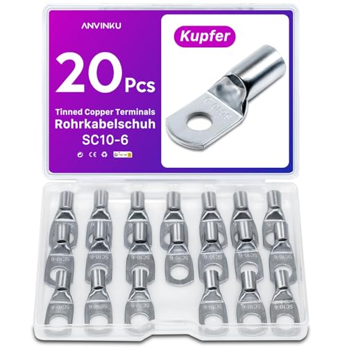 20 Stück Rohrkabelschuh 10mm2 M6 Kabelschuhe Set, ANVINKU Rohrkabelschuhe Set für Kfz Batteriekabel Set, Kabelschuh Sortiment, SC Rohrkabelschuh Set, 10mm² Kabelschuhe für Auto Motorräder Boote 20 Stück Rohrkabelschuh 10mm2 M6 Kabelschuhe Set, ANVINKU Rohrkabelschuhe Set für Kfz Batteriekabel Set, Kabelschuh Sortiment, SC Rohrkabelschuh Set, 10mm² Kabelschuhe für Auto Motorräder Boote von ANVINKU