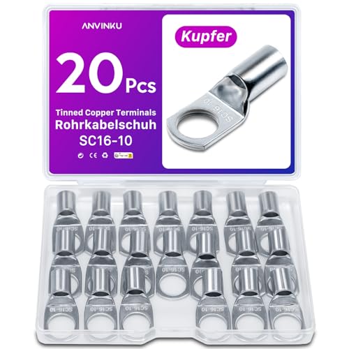 20 Stück Rohrkabelschuh 16mm2 M10 Kabelschuhe Set, ANVINKU Rohrkabelschuhe Set für Kfz Batteriekabel Set, Kabelschuh Sortiment, SC Rohrkabelschuh Set, 16mm² Kabelschuhe für Auto Motorräder Boote 20 Stück Rohrkabelschuh 16mm2 M10 Kabelschuhe Set, ANVINKU Rohrkabelschuhe Set für Kfz Batteriekabel Set, Kabelschuh Sortiment, SC Rohrkabelschuh Set, 16mm² Kabelschuhe für Auto Motorräder Boote von ANVINKU