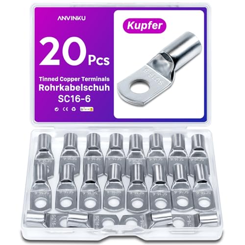 20 Stück Rohrkabelschuh 16mm2 M6 Kabelschuhe Set, ANVINKU Rohrkabelschuhe Set für Kfz Batteriekabel Set, Kabelschuh Sortiment, SC Rohrkabelschuh Set, 16mm² Kabelschuhe für Auto Motorräder Boote 20 Stück Rohrkabelschuh 16mm2 M6 Kabelschuhe Set, ANVINKU Rohrkabelschuhe Set für Kfz Batteriekabel Set, Kabelschuh Sortiment, SC Rohrkabelschuh Set, 16mm² Kabelschuhe für Auto Motorräder Boote von ANVINKU